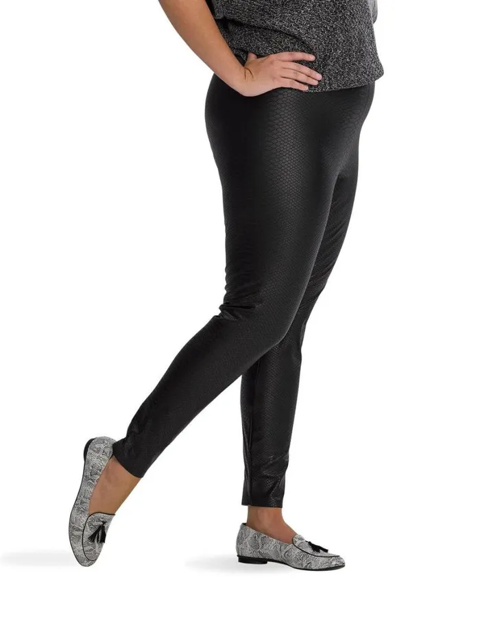 Hue Croco Leatherette High Rise Leggings Black Women Faux Leather and Suede