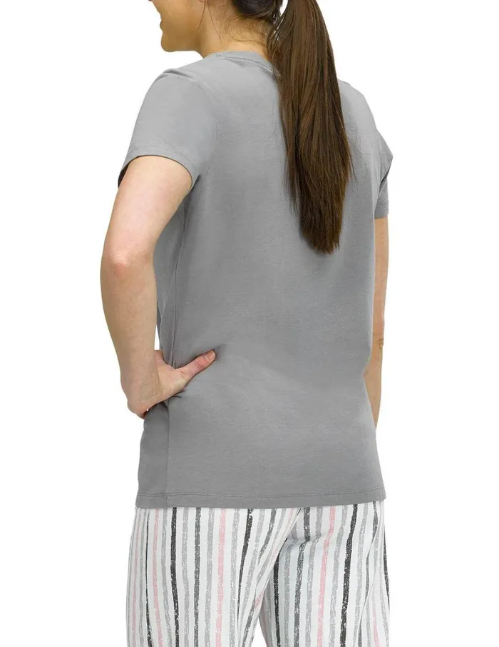Hue Find Paradise Short Sleeve Scoop Neck Tee Silver Filigree Women Tops