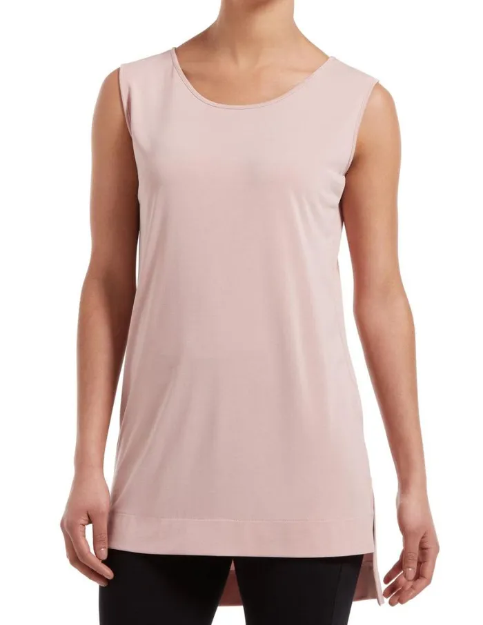 Hue HiLow Hem Sleeveless Tunic Barely Pink Women Tanks and Camis