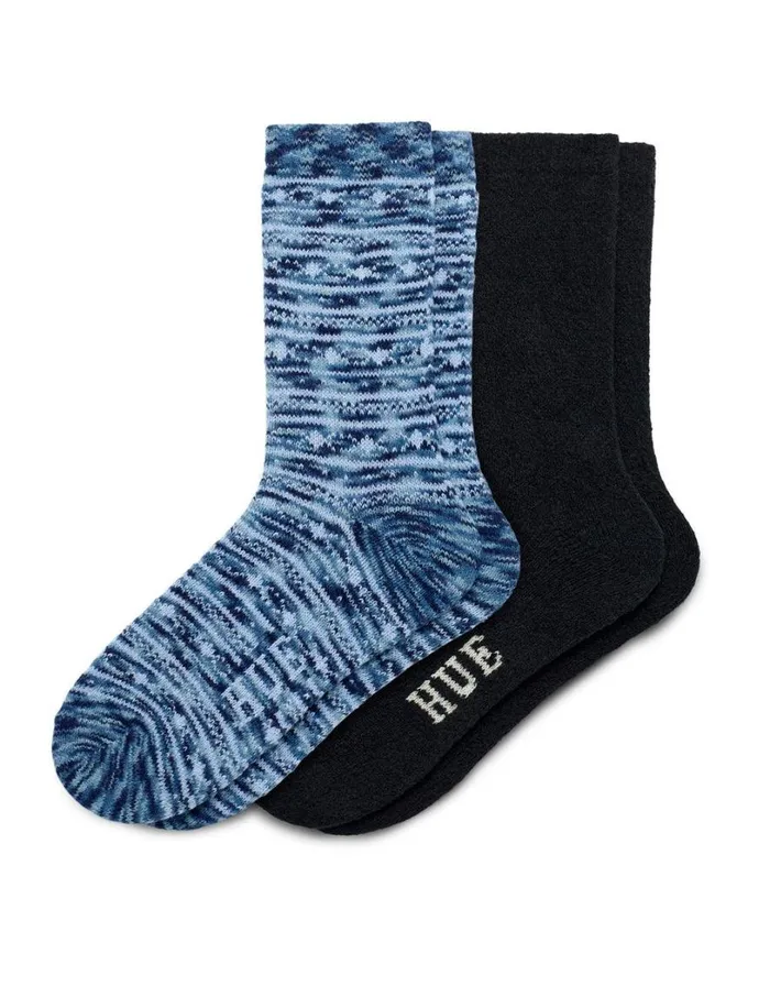 Hue Jacquard SpaceDye 2 Pair Pack Blue Fairisle Women Boot Socks