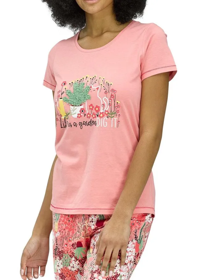 Hue Life Is A Garden Short Sleeve PJ Tee Strawberry Ice Women Tops