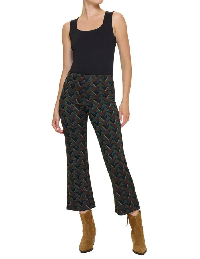 Hue Pontease Geo Cropped Flare Legging Brown Women Trousers