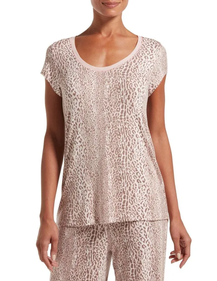 Hue SleepWell Leopard Stripe Short Sleeve TShirt Iron Women Temperature Control