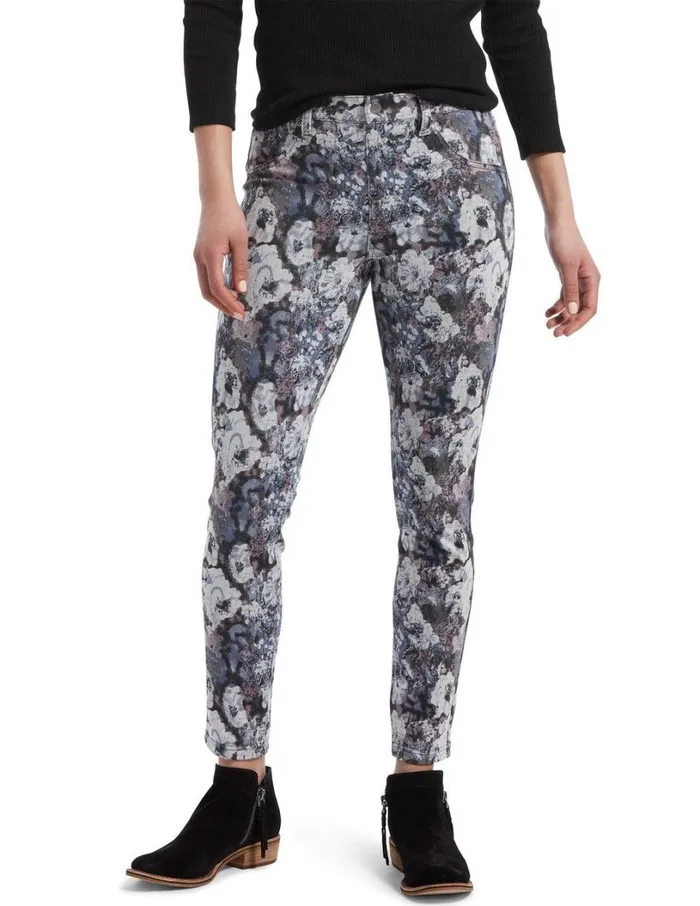 Hue Tonal Floral Denim Skimmer Grey Women Denim