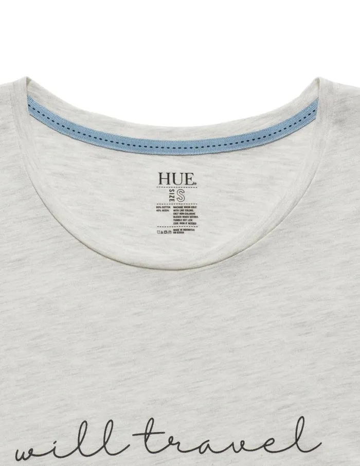 Hue Will Travel Short Sleeve Tee Whitesand Heather Women Tops
