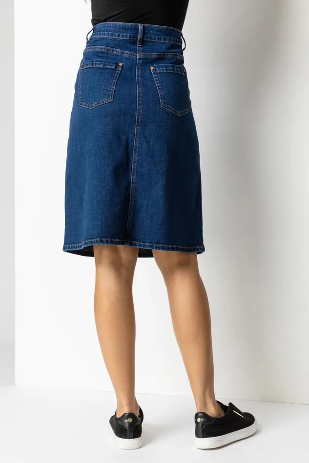 Indigo Cotton Denim Stretch A Line Skirt Women Roman Skirts