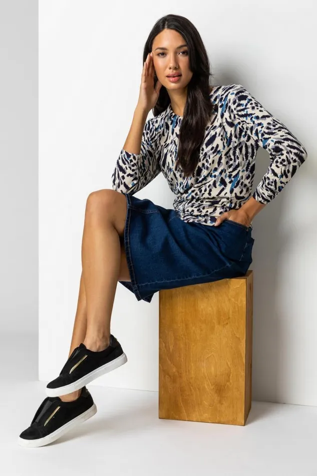 Indigo Cotton Denim Stretch A Line Skirt Women Roman Skirts