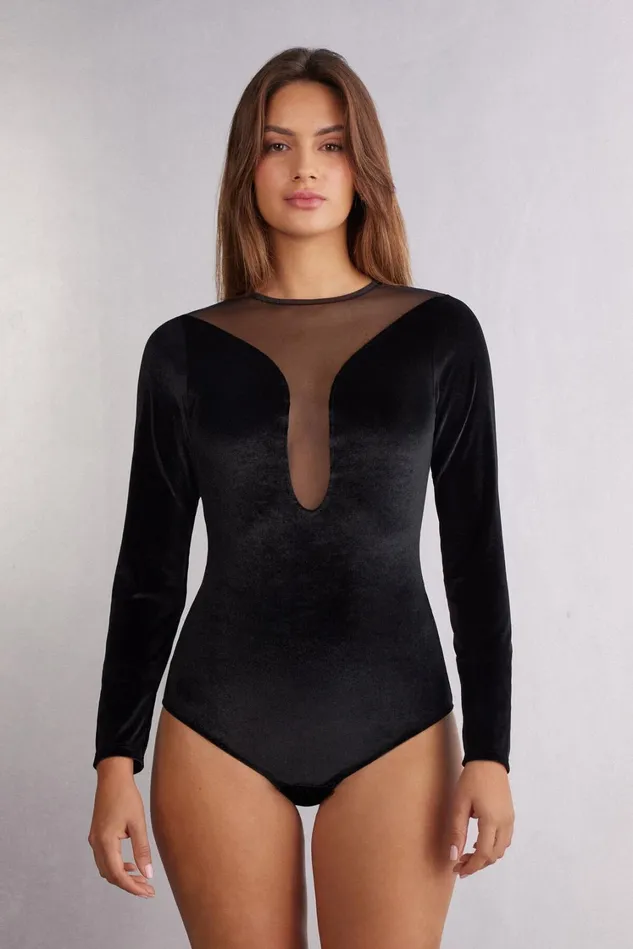 Intimissimi Bodysuits Women Intriguing Beauty Velvet Long Sleeve Bodysuit Black 019 8211 Black Intimissimi Bodysuits Women Intriguing Beauty Velvet Long Sleeve Bodysuit Black 019 8211 Black