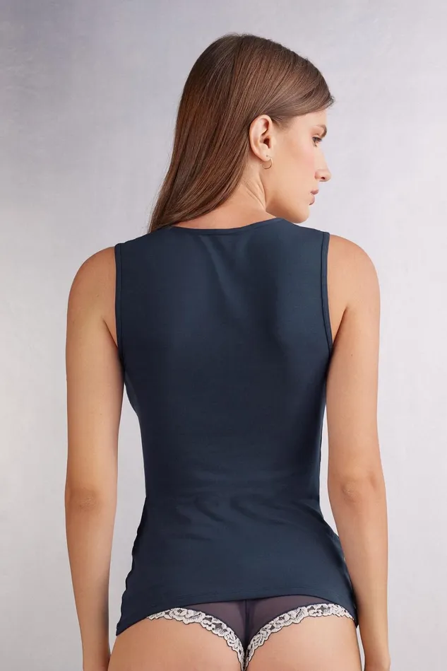 Intimissimi Camisoles Tank Tops Women Pretty Flower Modal And Lace Tank Top Blue 347i 8211 Deep Bluevanilla