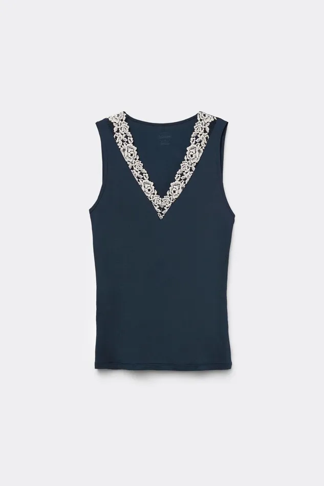 Intimissimi Camisoles Tank Tops Women Pretty Flower Modal And Lace Tank Top Blue 347i 8211 Deep Bluevanilla