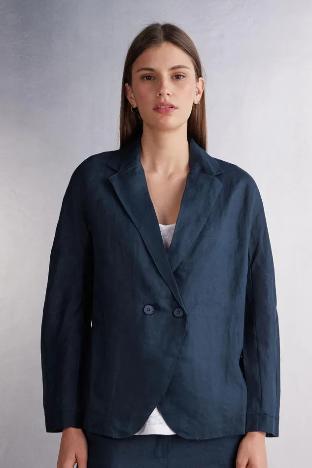 Intimissimi Cardigans Jackets Women Linen Cloth Double Breasted Jacket Blue 243j 8211 Sailor Blue