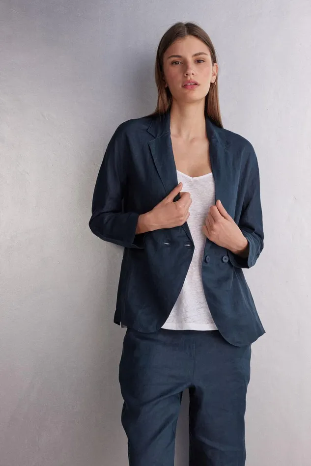 Intimissimi Cardigans Jackets Women Linen Cloth Double Breasted Jacket Blue 243j 8211 Sailor Blue