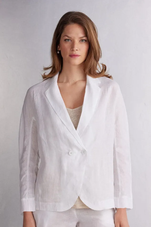 Intimissimi Cardigans Jackets Women Linen Cloth Double Breasted Jacket White 001 8211 White
