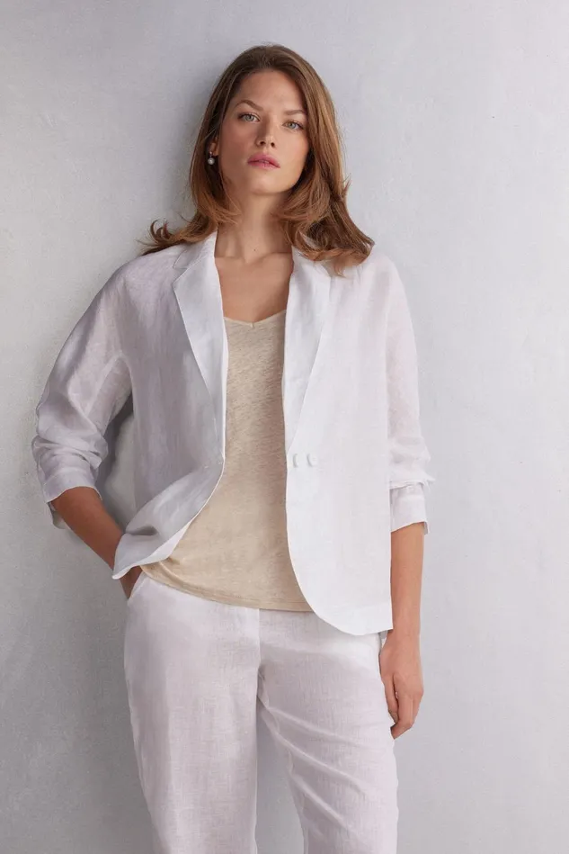 Intimissimi Cardigans Jackets Women Linen Cloth Double Breasted Jacket White 001 8211 White