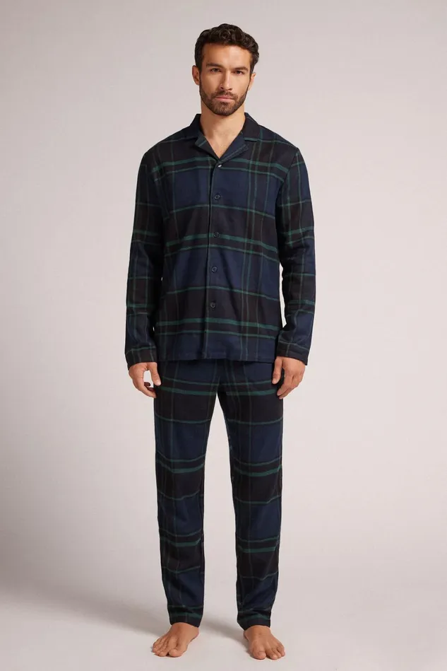 Intimissimi Long Pajamas Men Macro Check Print Brushed Cotton Cloth Button Up Full Length Pajamas Blue 743j 8211 Macro Check Bluverde Intimissimi Long Pajamas Men Macro Check Print Brushed Cotton Cloth Button Up Full Length Pajamas Blue 743j 8211 Macro Check Bluverde