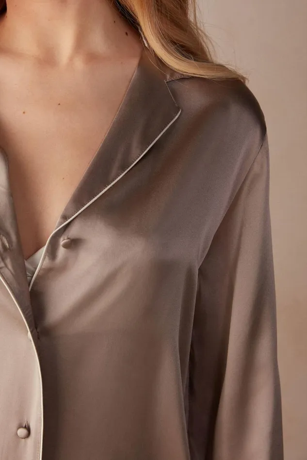 Intimissimi Long Pajamas Women MannishCut Jacket In Silk Satin Natural 651i 8211 Powder Beige