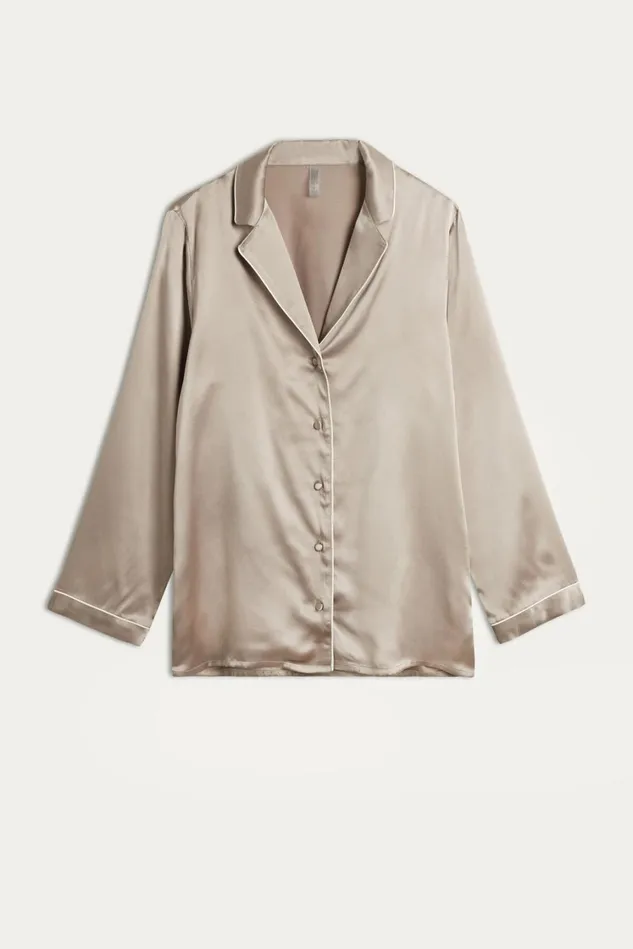 Intimissimi Long Pajamas Women MannishCut Jacket In Silk Satin Natural 651i 8211 Powder Beige