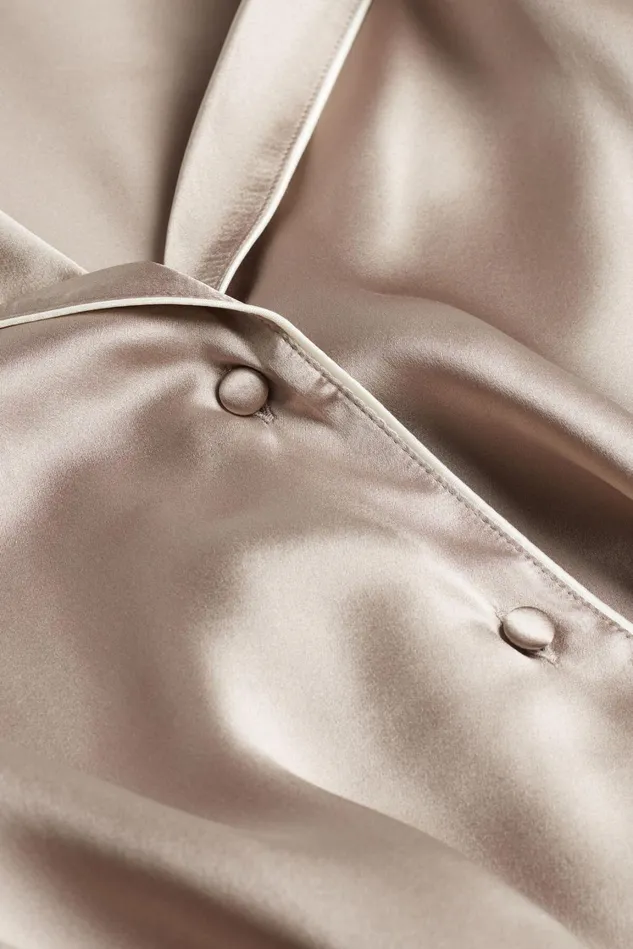 Intimissimi Long Pajamas Women MannishCut Jacket In Silk Satin Natural 651i 8211 Powder Beige