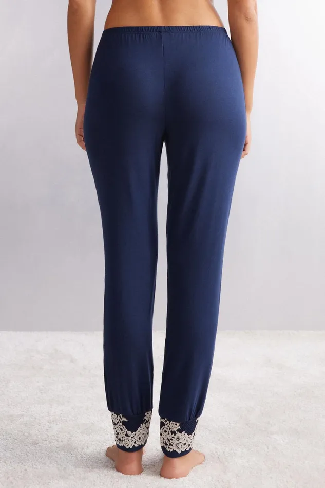 Intimissimi Long Pajamas Women Pretty Flowers Full Length Cuffed Modal Pants Blue 347i 8211 Deep Bluevanilla