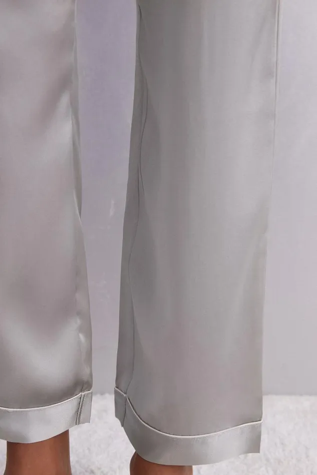 Intimissimi Long Pajamas Women Silk Satin Pajama Pants Pale Grey 347j 8211 Ice Grey