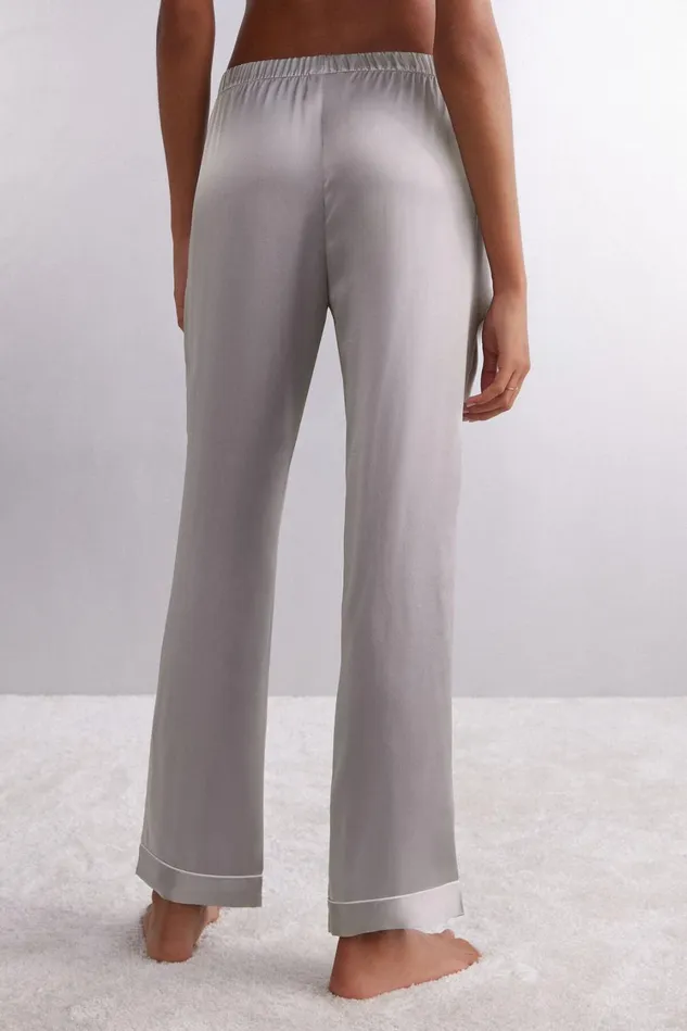 Intimissimi Long Pajamas Women Silk Satin Pajama Pants Pale Grey 347j 8211 Ice Grey