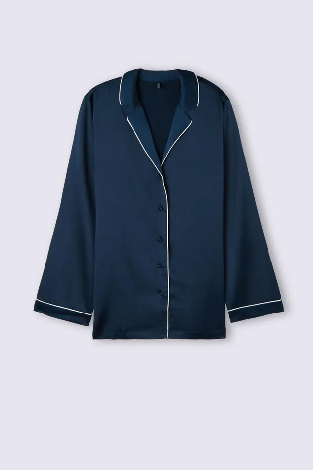 Intimissimi Long Pajamas Women Swear Cut Silk Jacket Blue 1467 8211 Intense Blue