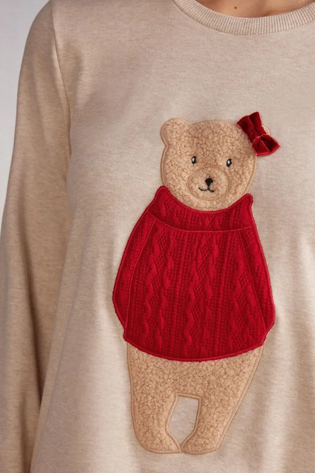 Intimissimi Long Pajamas Women Teddy Bear Cotton Pajamas Natural 781j 8211 Beige Melange