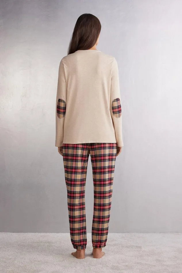 Intimissimi Long Pajamas Women Teddy Bear Cotton Pajamas Natural 781j 8211 Beige Melange