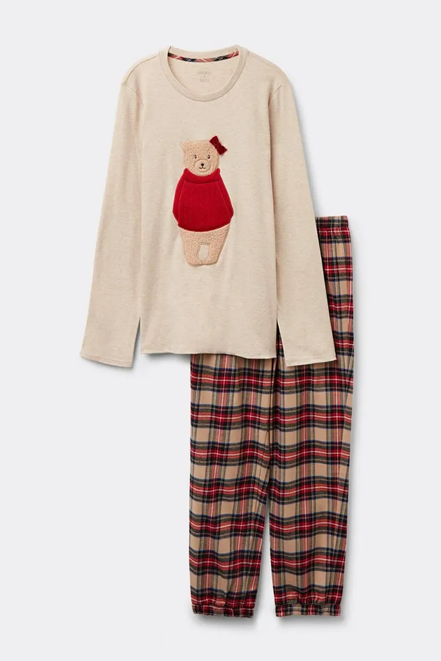 Intimissimi Long Pajamas Women Teddy Bear Cotton Pajamas Natural 781j 8211 Beige Melange