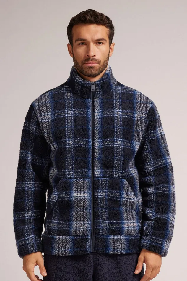 Intimissimi Long Sleeve Tops Men Check Pattern Polar Fleece Zip Sweatshirt Blue 714j 8211 Blu Notte Check Azzurro Intimissimi Long Sleeve Tops Men Check Pattern Polar Fleece Zip Sweatshirt Blue 714j 8211 Blu Notte Check Azzurro