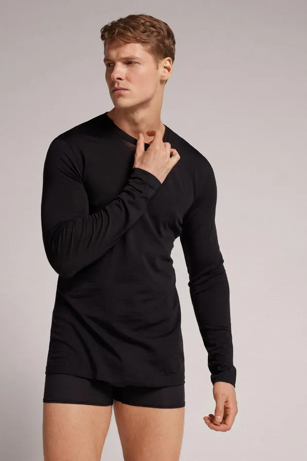 Intimissimi Long Sleeve Tops Men LongSleeve CrewNeck MerinoWool Top Black 019 8211 Black