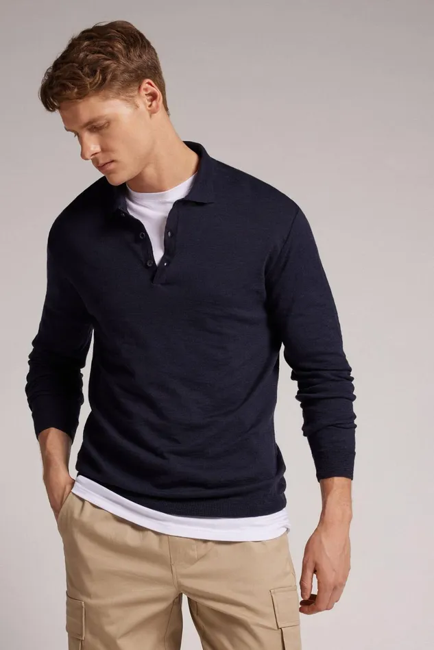 Intimissimi Long Sleeve Tops Men Long Sleeve Knit Polo Blue 503j 8211 Blu Scuro
