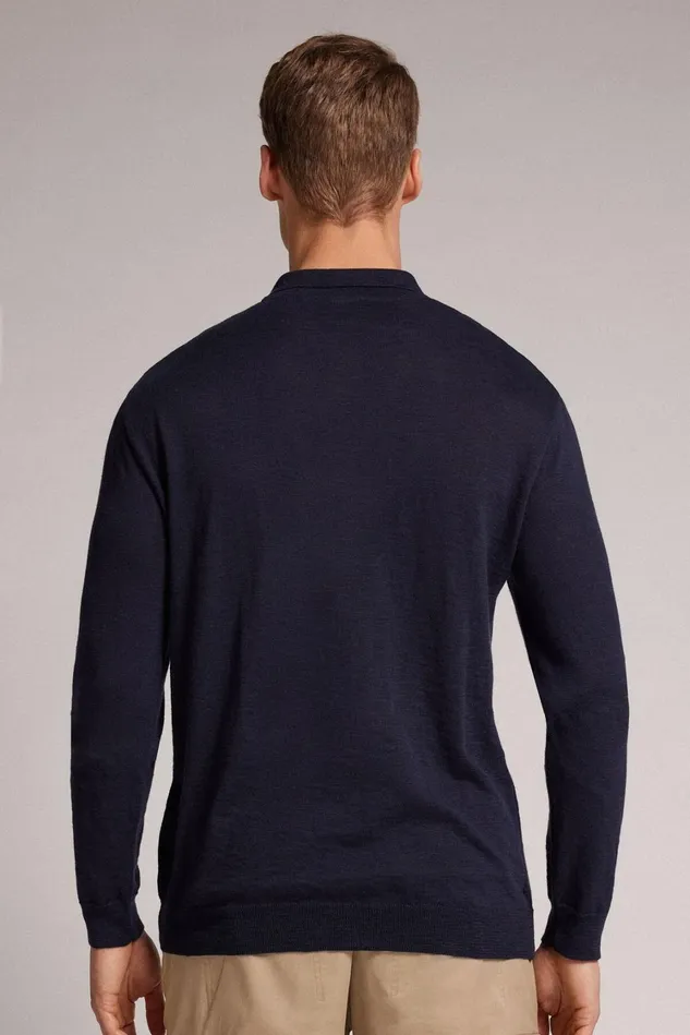 Intimissimi Long Sleeve Tops Men Long Sleeve Knit Polo Blue 503j 8211 Blu Scuro