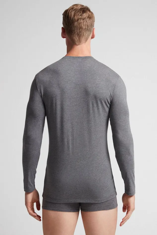 Intimissimi Long Sleeve Tops Men Stretch Superior Cotton Long Sleeve Top Dark Grey 5227 8211 Heathered Graphite Grey