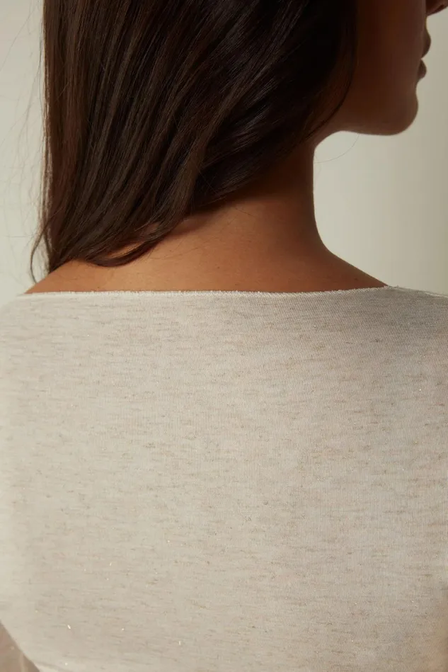 Intimissimi Long Sleeve Tops Women Crewneck Top In Modal Light With Cashmere Lam Pale Pink 843i 8211 Cream White Lameacute