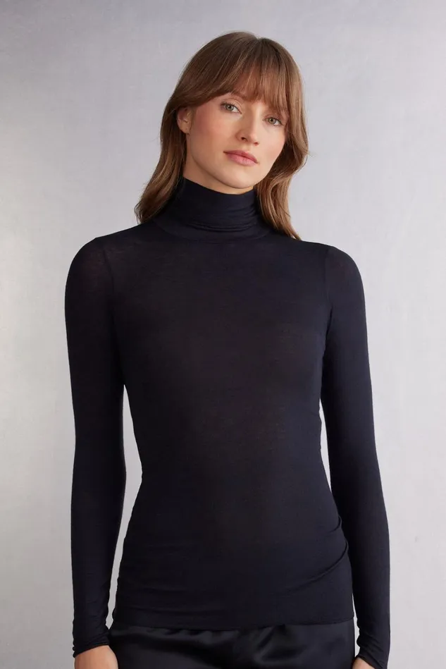 Intimissimi Long Sleeve Tops Women Modal Cashmere Ultralight HighNeck Top Black 019 8211 Black Intimissimi Long Sleeve Tops Women Modal Cashmere Ultralight HighNeck Top Black 019 8211 Black