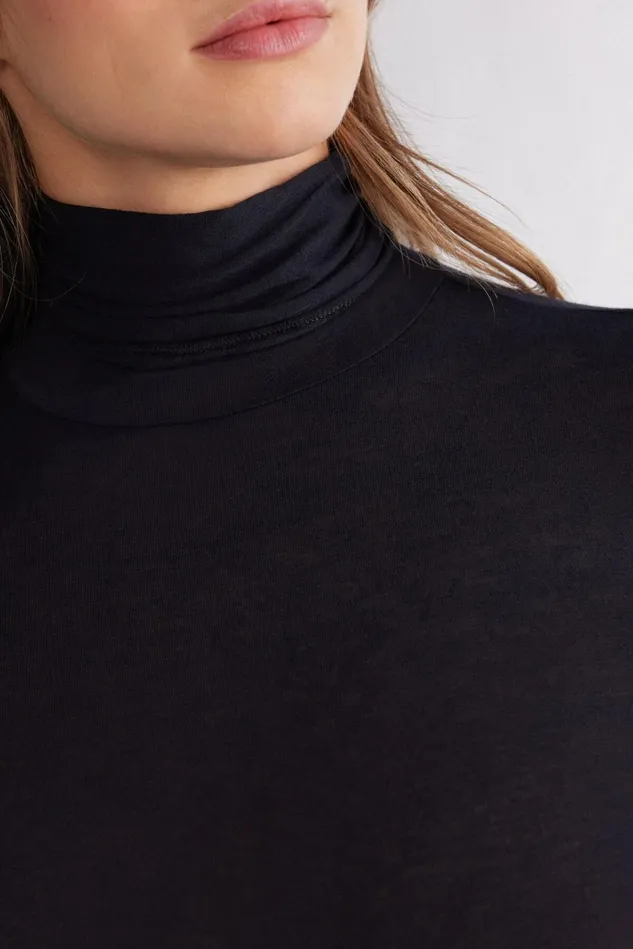 Intimissimi Long Sleeve Tops Women Modal Cashmere Ultralight HighNeck Top Black 019 8211 Black