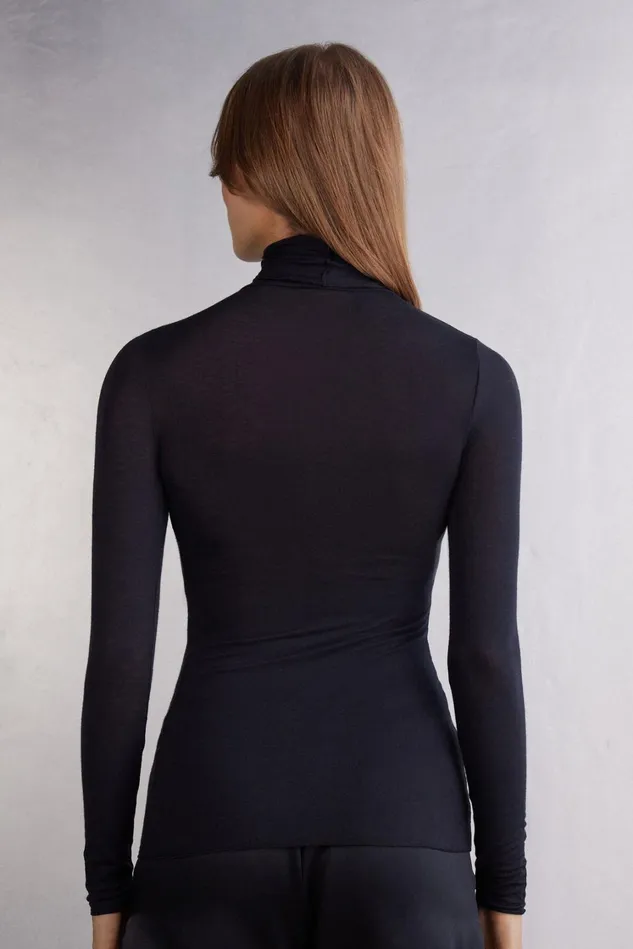 Intimissimi Long Sleeve Tops Women Modal Cashmere Ultralight HighNeck Top Black 019 8211 Black