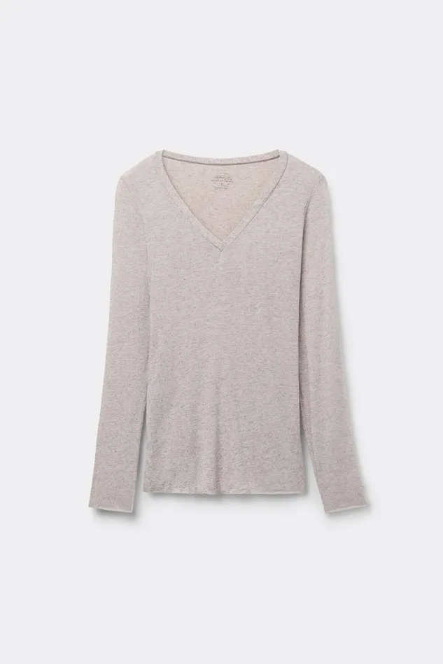 Intimissimi Long Sleeve Tops Women VNeck Top In Modal Ultralight With Cashmere Natural 7525 8211 Heather Shell Beige