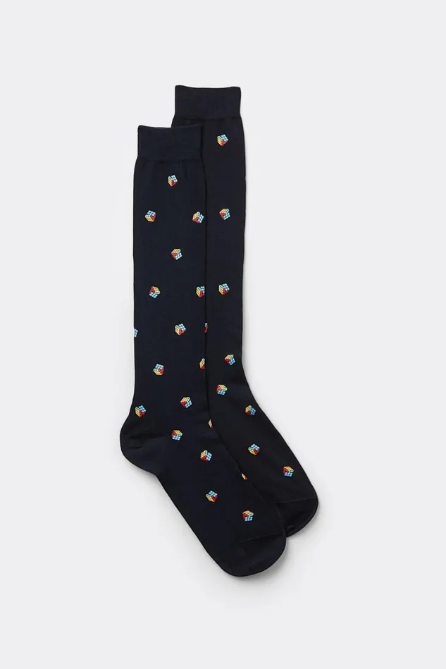 Intimissimi Long Socks Men Cube Print Soft Cotton Knee Socks Black 700j 8211 Blu Scuro Stampa Cubo Intimissimi Long Socks Men Cube Print Soft Cotton Knee Socks Black 700j 8211 Blu Scuro Stampa Cubo