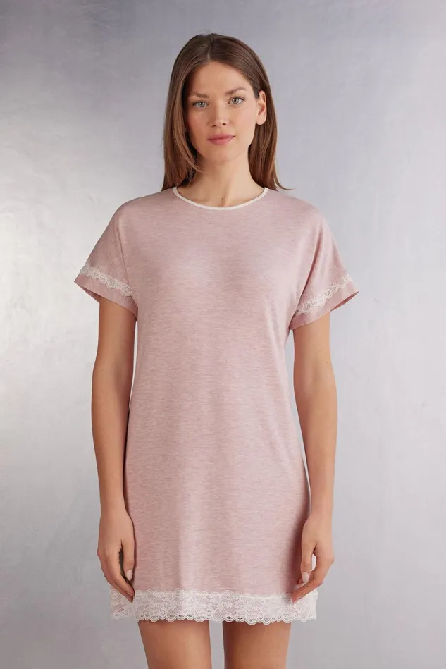 Intimissimi Nightdresses Women Lace Trim Short Sleeve Nightgown Pale Pink 008j 8211 Heathered Light Pink Intimissimi Nightdresses Women Lace Trim Short Sleeve Nightgown Pale Pink 008j 8211 Heathered Light Pink