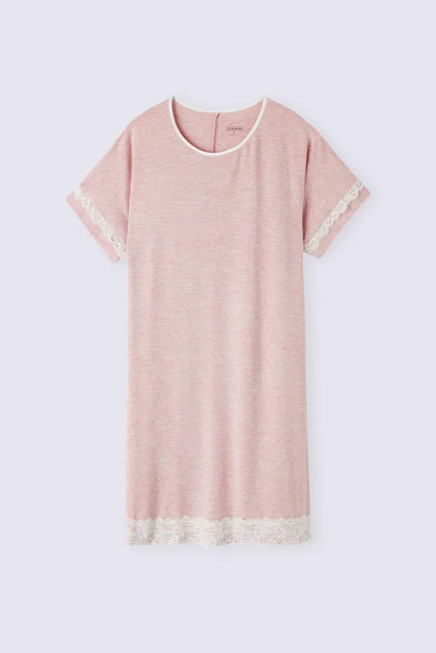 Intimissimi Nightdresses Women Lace Trim Short Sleeve Nightgown Pale Pink 008j 8211 Heathered Light Pink