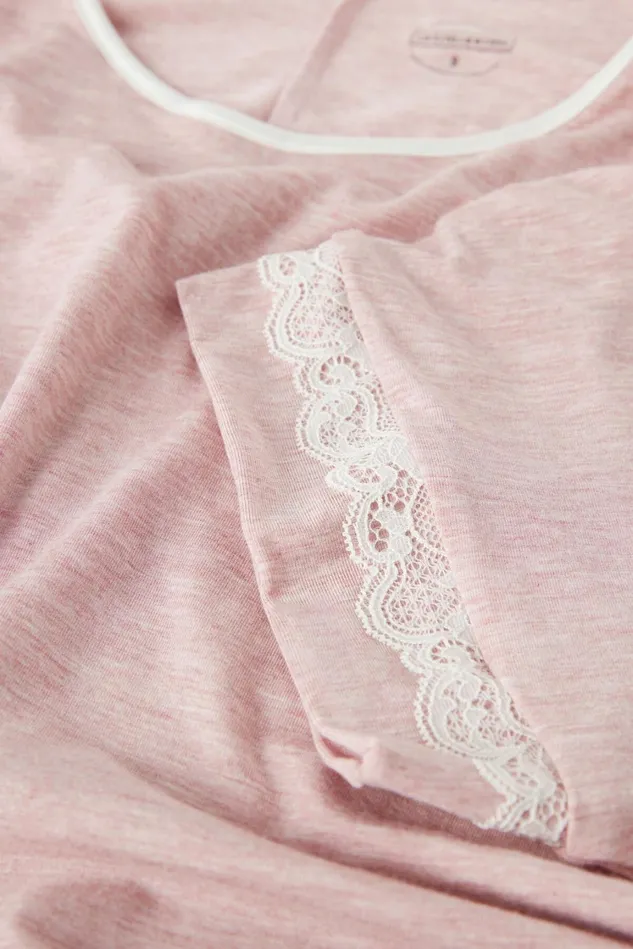 Intimissimi Nightdresses Women Lace Trim Short Sleeve Nightgown Pale Pink 008j 8211 Heathered Light Pink