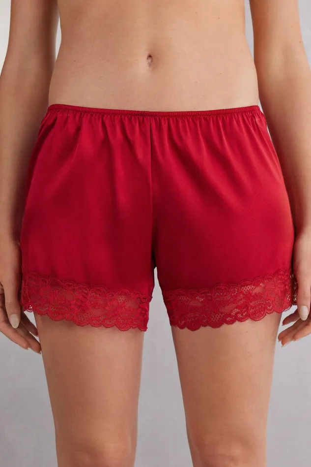 Intimissimi Pajama Separates Women Lace Trim Silk Shorts Red 1473 8211 Rosso