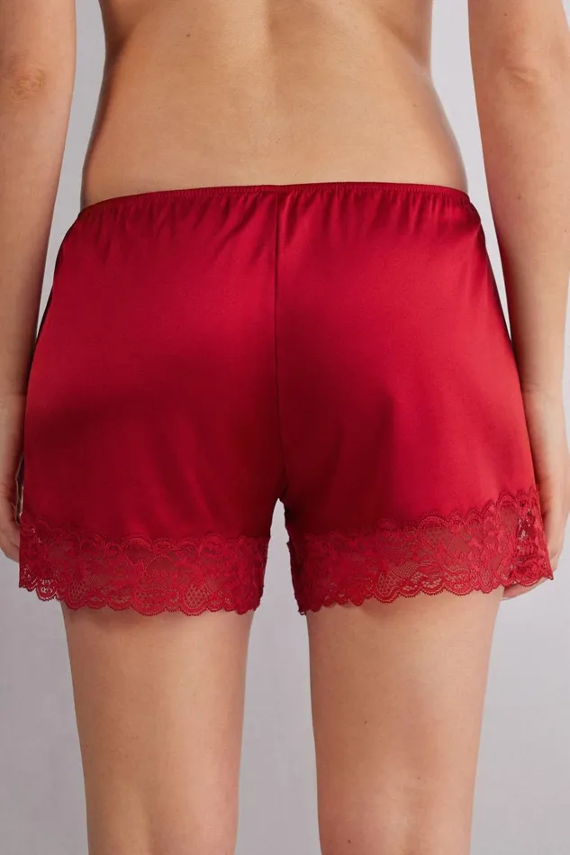 Intimissimi Pajama Separates Women Lace Trim Silk Shorts Red 1473 8211 Rosso