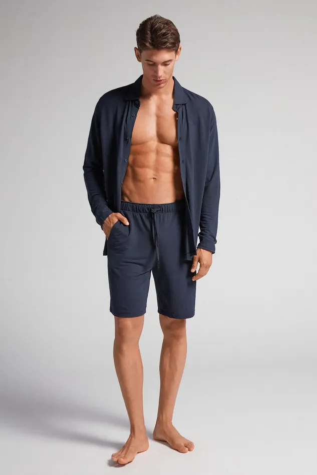 Intimissimi Pants Men Modal And Silk Piqu Shorts Blue 800 8211 Blu Notte