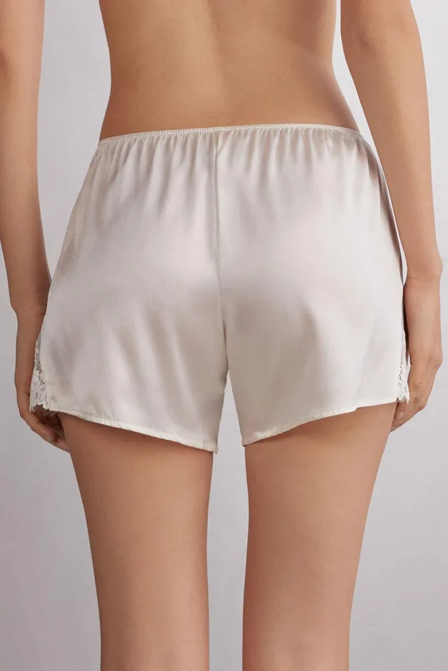 Intimissimi Short Pajamas Women Pretty Flowers Silk Shorts 2127 8211 Talc White