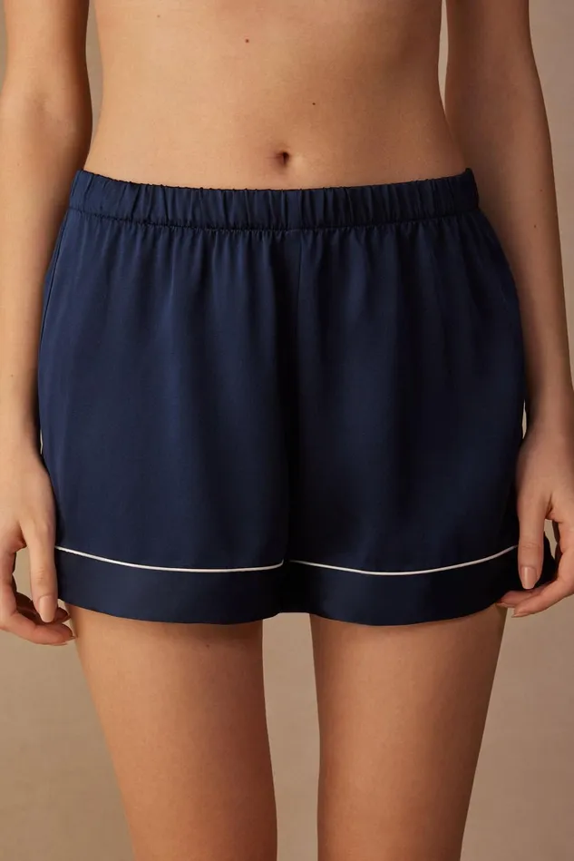 Intimissimi Short Pajamas Women Silk Shorts With Contrast Trim Blue 1467 8211 Intense Blue Intimissimi Short Pajamas Women Silk Shorts With Contrast Trim Blue 1467 8211 Intense Blue