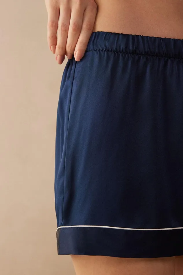 Intimissimi Short Pajamas Women Silk Shorts With Contrast Trim Blue 1467 8211 Intense Blue