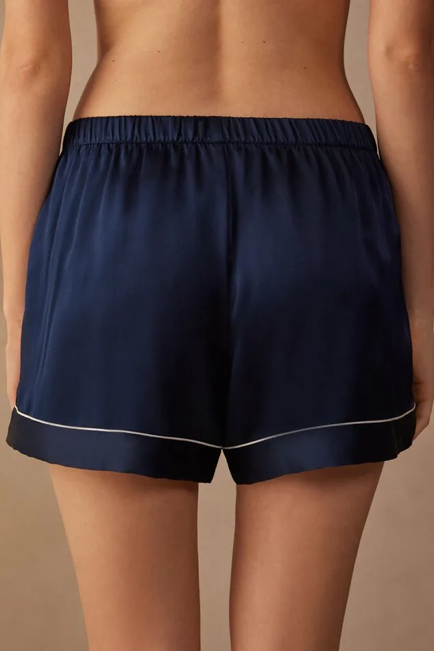 Intimissimi Short Pajamas Women Silk Shorts With Contrast Trim Blue 1467 8211 Intense Blue